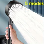 Resim 1 adet Çok Fonksiyonlu Yüksek Basınçlı Duş Başlığı 5 Püskürtme Modu ile - Su Tasarrufu, Ayarlanabilir El Duş Başlığı için Gelişmiş Banyo Deneyimi - İç Dekorasyon ABS Malzeme Şarj Edilmemiş Güç Modu RV Dış Duşlar 