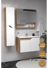 Resim Teta Home Napoli 80 Cm Mdf Banyo Dolabı Seti + Boy Dolabı Atlantik Çam-beyaz Atlantik Çam - Beyaz 