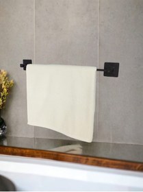 Resim Yapışkanlı Siyah Kare Uzun Havluluk Havlu Askısı Siyah 
