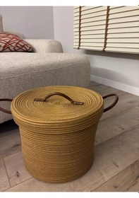 Resim Mavaux Armonia Deri Saplı Kapaklı Kirli Çamaşır Sepeti Düzenleme Sepeti Oyuncak Sepeti Jut 