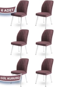 Resim Canisa Platinum Serisi Üst Kalite Yemek Odası Sandalye 6 Adet Gülkurusu Sandalye Metal Beyaz Iskeletli 