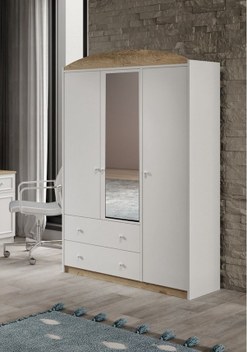 Afilli Lucia Aynalı 3 Kapaklı 2 Çekemeceli Tamamı Mdflam Gardrop