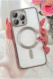 Resim Fibaks iPhone 13 Pro Kılıf Kamera Lens Korumalı Magsafe Şarj Kilifi Şeffaf Renkli Yumuşak Kapak Gümüş 