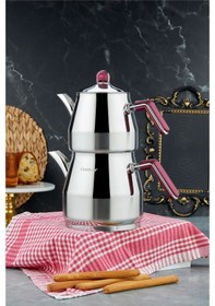 Resim Cooker Everest 18/10 Paslanmaz Çelik Jumno Boy Çaydanlık 2 L Demlik 3,25 L Alt Hazne Çelik 