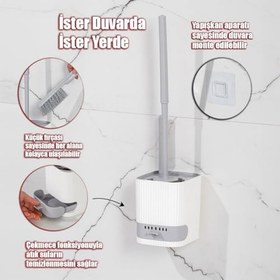 Resim Porsima 2026 Pratik Temizlik Tuvalet Fırçalığı Banyo Tuvalet Fırçası Wc Fırçası - Gri Beyaz 