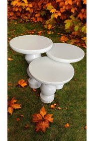 Resim Simillo Home&Living Wood Wooden Ahşap Beyaz Renk 3’lü Set Fitilli Mantar Yan Sehpa Modern Fiskos / Zigon Sehpa 