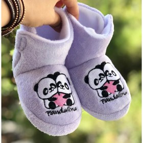 Resim Pandalina Çocuk Panduf Panda Figürlü Cırt Cırtlı Kaydırmaz Taban Kreş Ev Ayakkabısı 