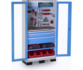 Resim Star Çelik Endüstriyel Malzeme Dolabı-3 Çekmeceli-Raflı-Takım Asma Panolu-Pleksi Kapaklı 