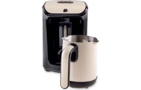 Resim Krem Renkli Kahve Makinesi, Kaliteli ve Şık Tasarım, Kullanışlı Elektronik Alet 