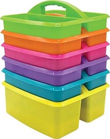Resim Çeşitli Parlak Renkler Taşınabilir Plastik Saklama Kutusu Sınıflar, Çocuk Odası ve Ofis Organizasyonu için 6'lı Paket, (Lime, Turuncu, Pembe, Mor, Cam Göbeği ve Sarı) 3 Bölme 
