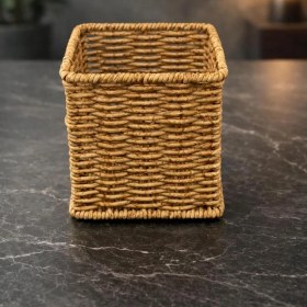 Resim Hasır Rattan Kaşıklık Organizer Masa Tezgah Üstü Kare 11cm Açık Kahverengi 