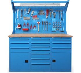 Resim Star Çelik Atölye Çalışma Tezgahı-13 Çekmeceli-Kapaklı Dolaplı-Takım Asma Panolu-1850 mm 