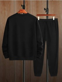 Resim Unisex Wing Baskılı Bisiklet Yaka Sweatshirt + Eşofman Altı Jogger Eşofman Takımı Siyah 