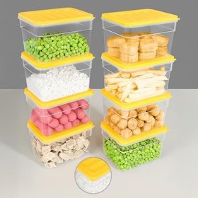 Resim 8'li Derin Buzdolabı Organizer Set Düzenleyici Saklama Kabı Mikrodalga Difriz Kabı 1100ml Sarı 