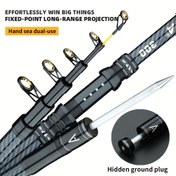 Resim Uzun Mesafe Atış Deniz Çubuğu Ultra Sert Karbon Fiber Karp Balıkçılık Çubuğu 2.1m/2.4m/2.7m/3.0m/3.6m/4.5m, Dahili Zemin Sivrisi Tasarımı ve Hareketli Makara Tutucu ile, Tuzlu Su/Tatlı Su Atış ve Atma Açık Hava Spor Ekipmanları için Uygun 