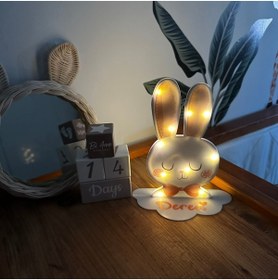 Resim BİANNE ATÖLYESİ Soft Tavşan İllüstrasyon Çizimli Bebek Ve Çocuk Odası Masa Lambası Gece Lambası 