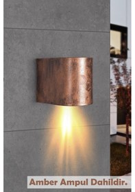 Resim Tek Yönlü Dekoratif Iç Dış Mekan Aplik Eskitme Amber Işık Bakır 