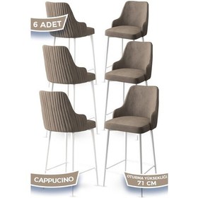 Resim Canisa Enox Serisi 6 Adet Cappucino Sandalye Mutfak Bar Sandalyesi Babyface Kumaş Beyaz Metal Ayak Sandalyeler Cappucino Ayaklar Beyaz 