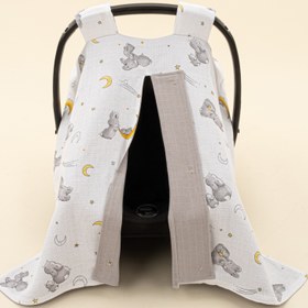 Resim Puset Örtüsü - Çift Taraflı - Açık Gri Muslin - Gri Tavşan 