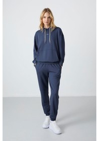 Resim Tommy Life Petrol Kapüşonlu Kanguru Cep Oversize Lastik Paça Kadın Eşofman Takımı - 95288 Petrol 