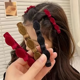 Resim Kadınlar ve günlük kullanım için şık düz renk kadife saç örgü klipsleri retro saç yan klipsleri trendi saç süslemesi 2 adet 