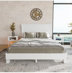 Resim Hüma Model Beyaz Renk Çam Ahşap Karyola Ve İki Komodin Set Yatay -286 200 x 200 CM 