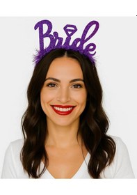 Resim Mey İthalat Mor Renk Bekarlığa Veda İtalik Yazı Alyanslı Bride Taç 