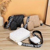 Resim 2 adet kadın moda kapitone tasarım Crossbody çanta Mini bozuk para cüzdanı seti, fermuar kapatmalı şık kamera çantası 