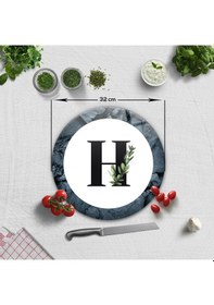 Resim Decorita Cam Kesme Tahtası - Cam Kesme Tablası - Harfli Tasarım H Çap 32 CM 