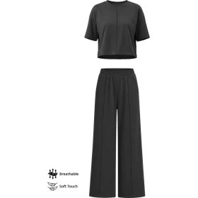 Resim Cottonhill Premium - Sway Collection | Siyah Modal Nervür Dikiş Detay Kadın Eşofman Takımı 