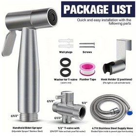 Resim Willowhaven Paslanmaz Çelik El Tipi Bidet Seti T Vana Ayarlı Basınçlı Sprey Hijyenik Bakım 