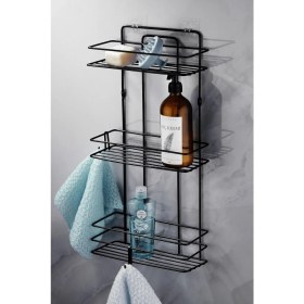 Resim Ömür Boyu Paslanmaz Duvara Yapışkanlı 3 Katlı Banyo Düz Şampuanlık Düzenleyici Siyah TŞ-03 