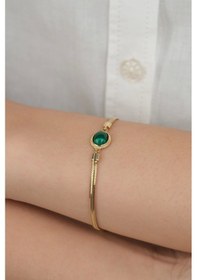 Resim 14 Ayar Altın Yeşil Taşlı İtalyan Bileklik 948 Gold Sarı Altın 