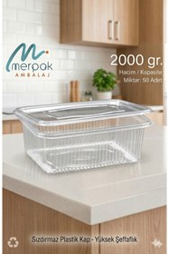 Resim Merpak Ambalaj Plastik Sızdırmaz Kap Kapaklı Kase 2000 gr X 50'li Düz Kapaklı Saklama Kabı 