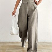 Resim Kadınların Yüksek Bel Gri Geniş Bacaklı Pantolonları - Bağcıklı Bel, Şık, Zarif ve Rahat, Günlük Stil, Tüm Mevsimler İçin Uygun, Günlük Giyim Pantolonları|Yüksek Bel Pantolonları|Kumaş 