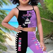 Resim Kızlar Sevimli Rahat Sanrio Kızlar Tatil için Sevimli Sanrio HELLO KITTY Hello Kitty KUROMI Kuromi Büyük Kulaklı Köpek Melodi Desen 3D Baskı Askılı Üst + Dar Şort Takımı, Dış Mekanlar İçin Mükemmel 