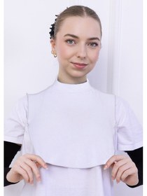 Resim Loggia Balıkçı Yaka Boyunluk Beyaz - Dik Yakalı Kadın Tesettür Penye Yarım Body Hijab Namaz Boyunluğu Beyaz 