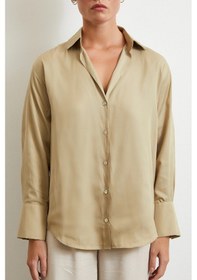 Resim Diagonal Desen Gömlek Bej Bej 