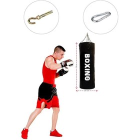 Resim 70 Cm x 25 Cm Hazır Dolu Boks Kum Torbası + Tavan Askı Kancası Siyah 
