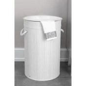 Resim Metra Shop El Yapımı Hasır Katlanır Çamaşır Sepeti Yuvarlak 55 Litre (35CM*35CM*61CM), Doğal Malzemeden Üretilmiş Çamaşırlık (Beyaz) 