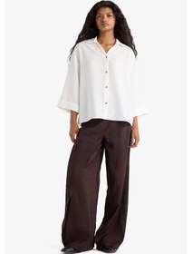 Resim Defacto Overshirt Fit Kaçık Yaka Uzun Kollu Gömlek F4767ax25auer105 Ekru 