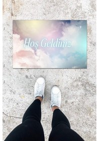 Resim Dijital Baskı Mavi Bulut Desen Kapı Önü Paspası K-1003 