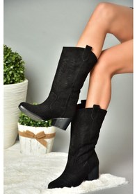 Resim Fox Shoes R973934002 Siyah Süet Alçak Topuklu Kadın Çizme Siyah 