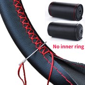 Resim 1 adet Kendin Yap PU Deri Direksiyon Kılıfı - Yumuşak Mikrofiber, Kırmızı İplik & İğnelerle El Dikişi, İç Halkasız, Siyah veya Kırmızı, Araba İç Aksesuarı 