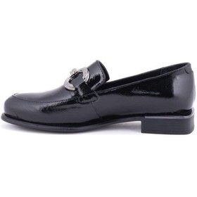 Resim Venüs 2050132y Kısa Topuk Tokalı Loafer Deri Kadın Ayakkabı Siyah Rugan Siyah 
