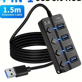 Resim 4 Portlu USB 3.0 Hub 100cm Uzatılmış Kablosuz Model, 5G Hızlı Veri ile Bireysel LED Güç Anahtarı, Taşınabilir USB Port Genişletici PC'ler, USB Flash Sürücüler vb. için Uygun 