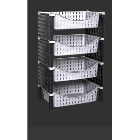 Resim Feyza Design 4 Katlı Hasır Kare Sebzelik, Siyah Gri Plastik, Pratik ve Şık Tasarım 