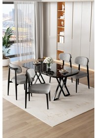 Resim Canisa Jolin Serisi Mdf 90x168 Siyah Mermer Desen Masa Takımı 4 Gri Metal Sandalye Siyah Mermer Desen Masa, Gri Sandalye 