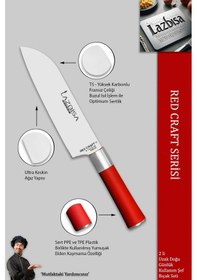Resim Lazbisa MFT-472 Red Craft Serisi Mutfak Şef Bıçak Seti Et Ekmek Sebze Bıçağı Günlük Kullanım Kırmızı 