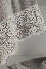 Resim Gipürlü Gelin Banyo Havlu Takımı Grı Gri 